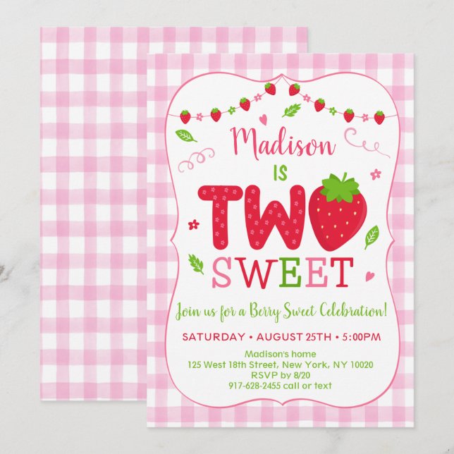 Zwei Sweet Strawberry zum Geburtstag Einladung (Vorne/Hinten)