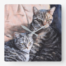 Zwei Tabby-Katzen-Kunst-Wanduhr