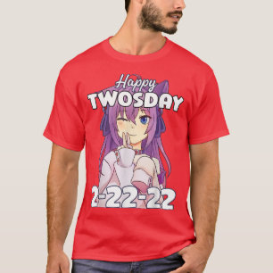 Zwei Tage 2-22-22 Anime Girl Two Fingers Peace Pos T-Shirt