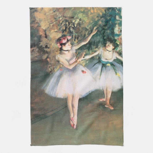 Zwei Tänzer auf einer Bühne von Edgar Degas, Vinta Geschirrtuch (Vertikal)