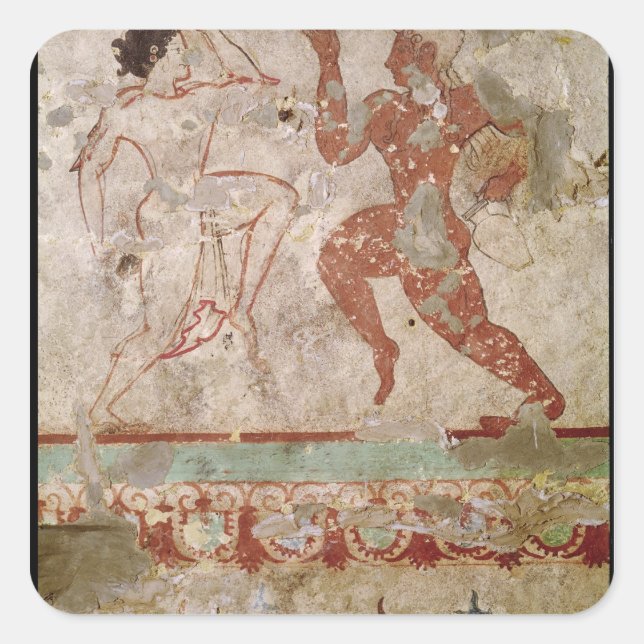 Zwei Tänzer und Delphine Quadratischer Aufkleber (Vorderseite)