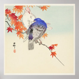 Zwei Tauben auf Herbstzweig von Ohara Koson Poster