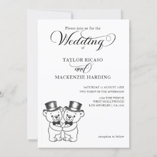 Zwei Teddy Bären in Top Hats Hochzeit Einladung