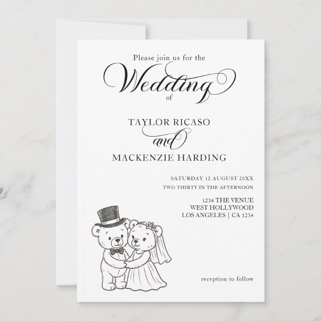 Zwei Teddy Bars Braut und Groom Hochzeit Einladung (Vorderseite)