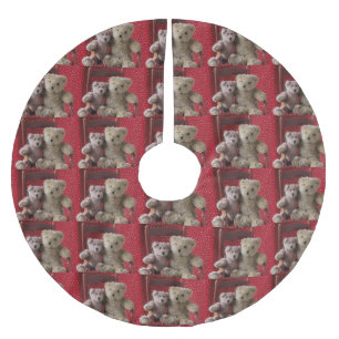 Zwei Teddybären in einem roten Stuhl Polyester Weihnachtsbaumdecke