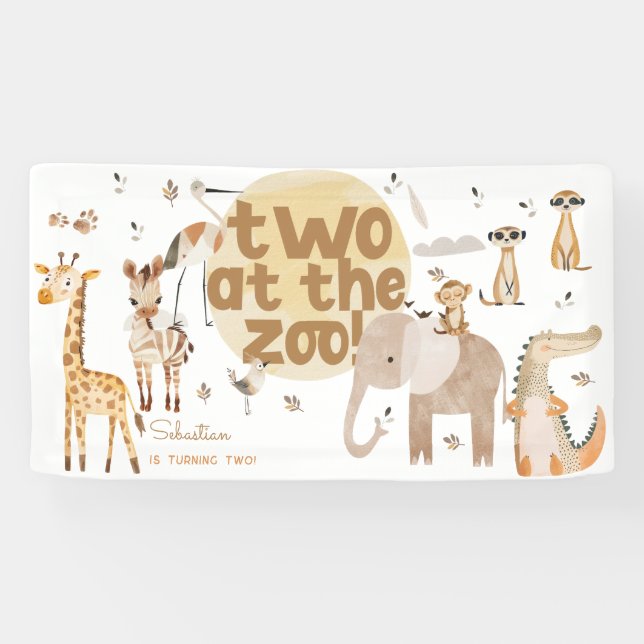 Zwei Tiere im Zoo-Safari-Kindergeburtstag Banner (Horizontal)