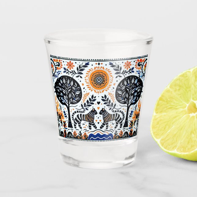 zwei Tiger im Wald Schnapsglas (Vorderseite)