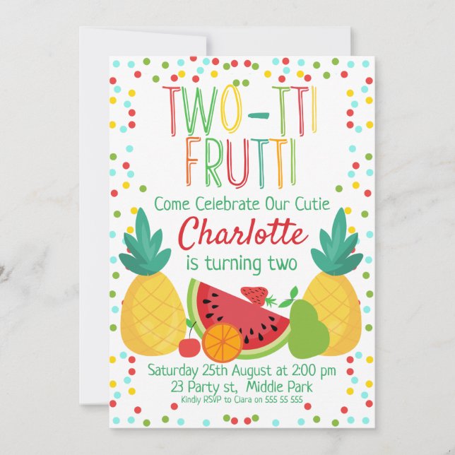 Zwei Tii Fruit 2. Geburtstag Einladung (Vorderseite)