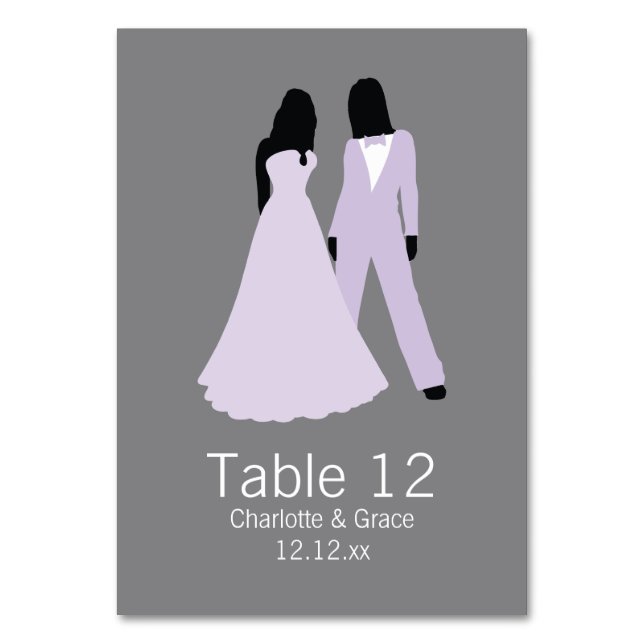 Zwei Tischnummern Hochzeit (Lilac und Grau) (Vorderseite)