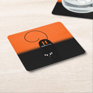 Zwei-Ton-Halloween Orange Schwarze Katze Rechteckiger Pappuntersetzer