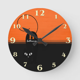 Zwei-Ton-Halloween Orange Schwarze Katze Runde Wanduhr