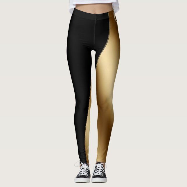 Zwei Ton-Schwarzes und Gold Leggings (Vorderseite)
