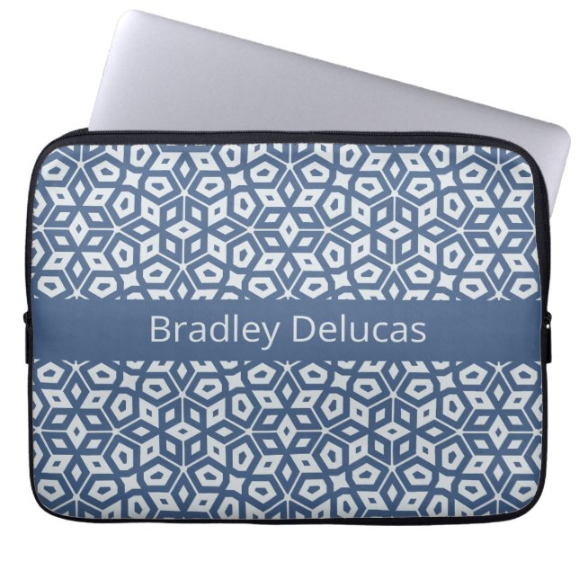 Zwei-Tone-blaues Mosaik mit dunklem Namensstreifen Laptopschutzhülle (Vorderseite)