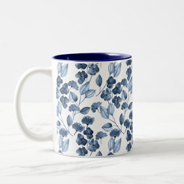 Zwei Tone Blue Denim Leafy Tasse (Links)