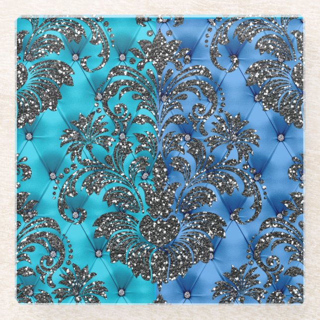 Zwei-Tone-Blue-Silver-Glitzer-Untersetzer Glasuntersetzer (Vorderseite)