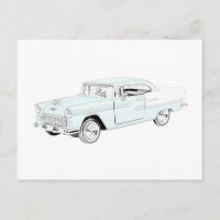 Zwei Tone Blue und White Chevy Bel Air Postcard