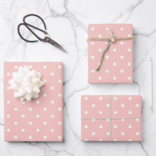 Zwei Tone Elegante Champagner Pink & White Polka D Geschenkpapier Set