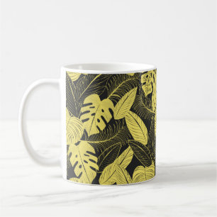 Zwei Tone Gelb tropisches schwarzes Leaf Nahtloses Kaffeetasse