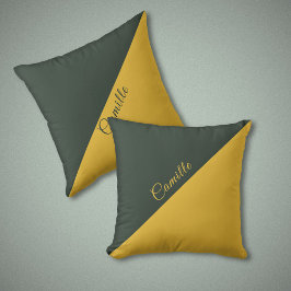 Zwei Tone Gold & Forest Green Monogram Kissen