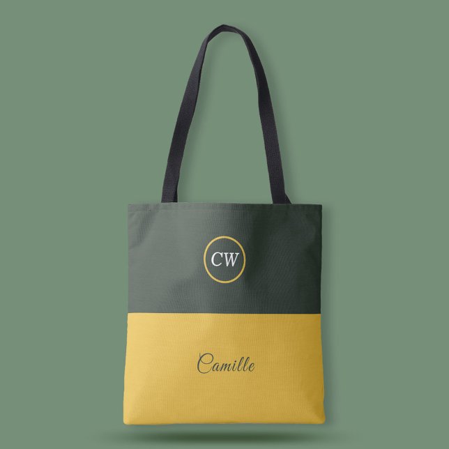 Zwei Tone Gold und Forest Green Monogram (Two Tone Gold & Forest Green Monogram Tote Bag)