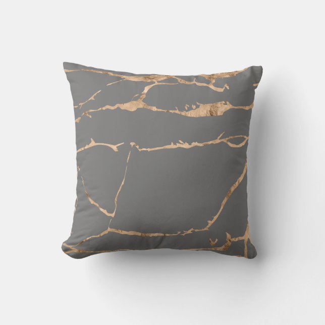 Zwei Tone Gray Modern Marbour Gold Foil Edelstein Kissen (Vorderseite)