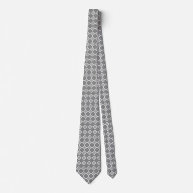 Zwei Tone Gray Quatrefoil Pattern Neck Tie Krawatte (Vorderseite)