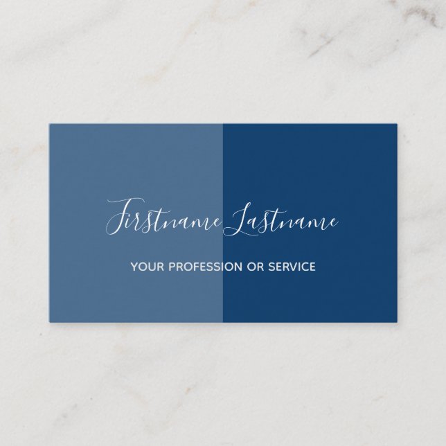 Zwei Töne halbiert dunkelblaue Kalligraphie Visitenkarte (Vorderseite)