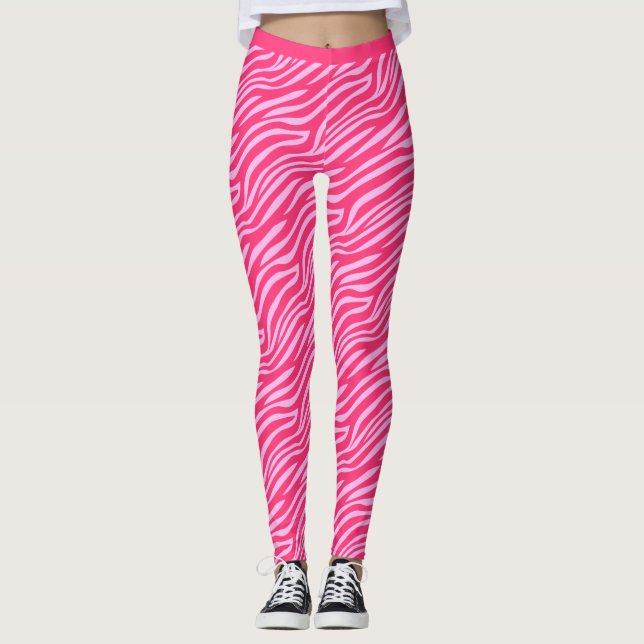 Zwei Tone Neon Pink Tiger Strip Muster Gym Leggings (Vorderseite)