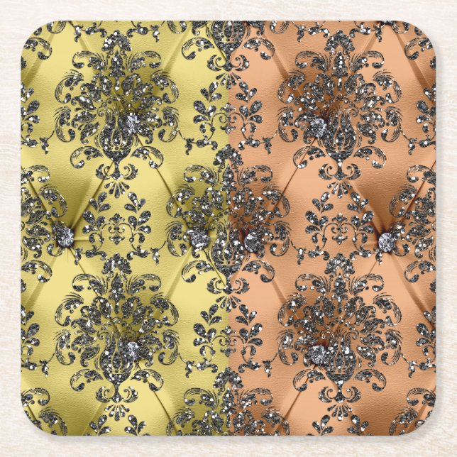 Zwei Tone Peach/Gold Silver Glitzer Untersetzer (Vorderseite)