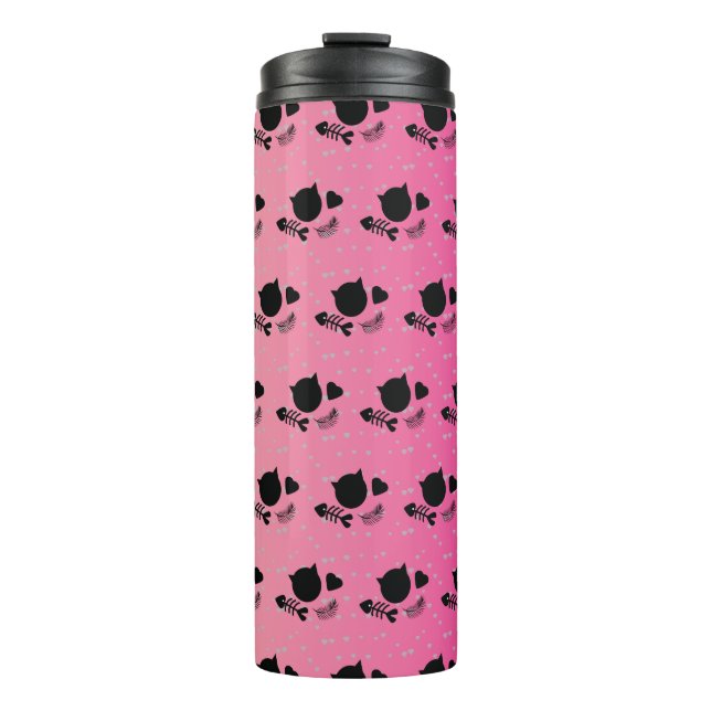 Zwei Tone Pink Black Cat Niedliches Muster Thermosbecher (Vorderseite)