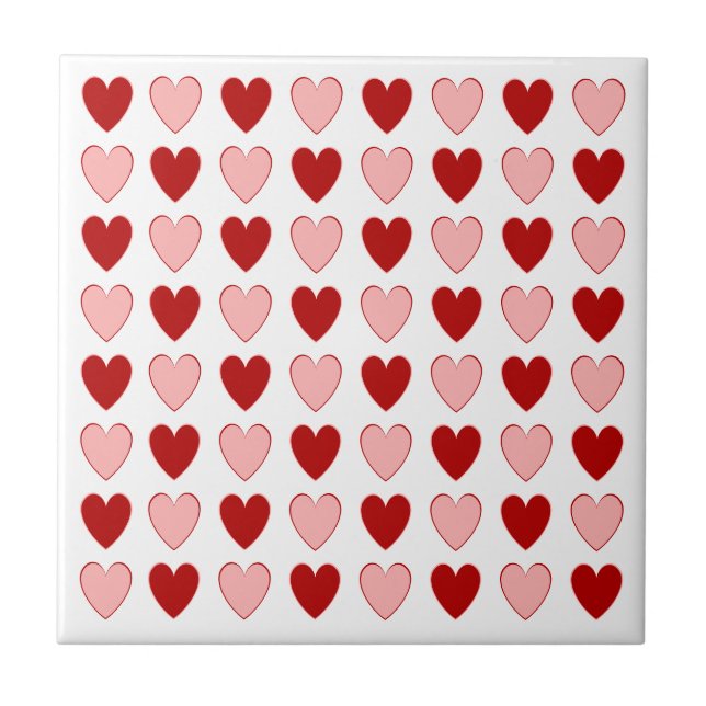 Zwei Tone Red and Pink Hearts Karton-Muster Fliese (Vorderseite)