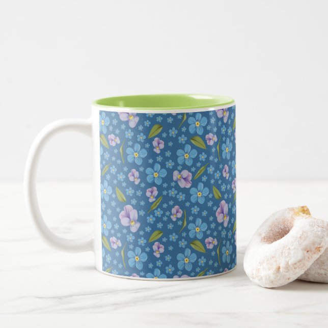 Zwei-Tone-Tasse vergessen-Me-Not und Pansy Zweifarbige Tasse (Mit Donut)