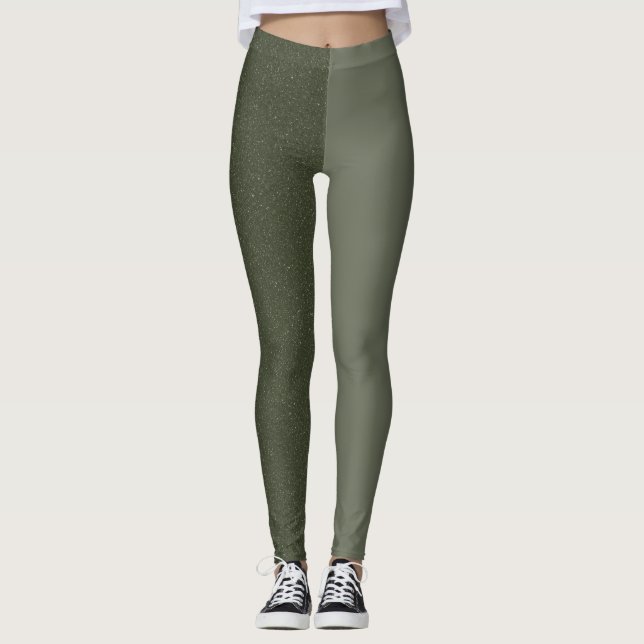 Zwei-Tonen-Moos-grüne Leggings (Matte + Textured) (Vorderseite)