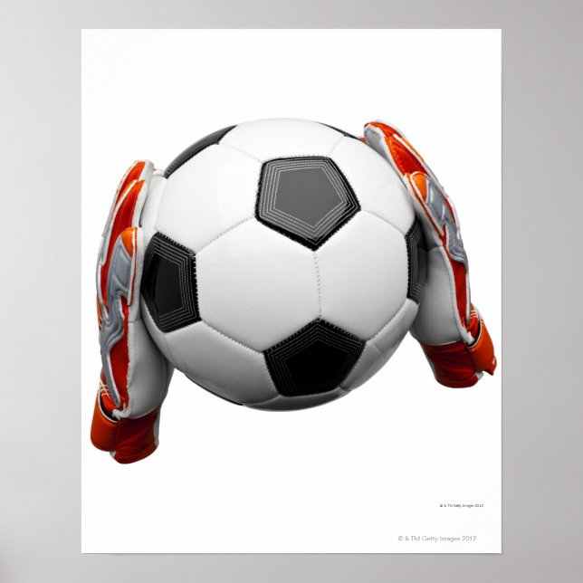 Zwei Tore halten Handschuhe mit einem Fußball Poster (Vorne)