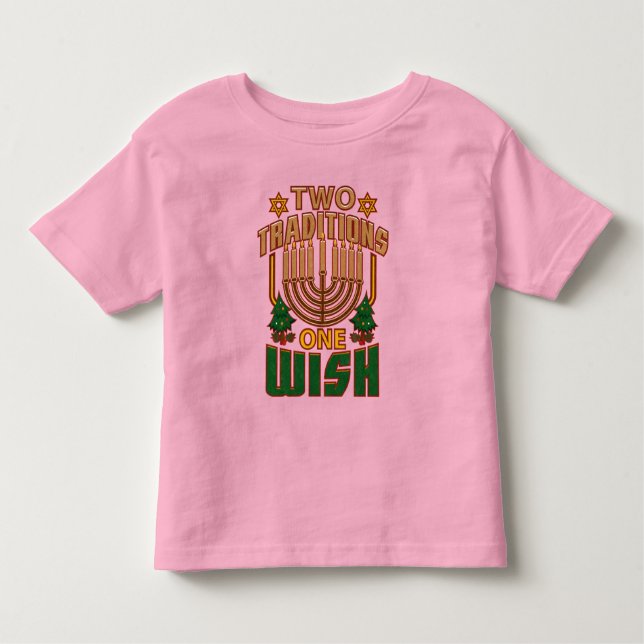 Zwei Traditionen Ein Wunsch Happy Hanukkah Festiva Kleinkind T-shirt (Vorderseite)