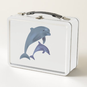 Zwei tropische Delphine springen nebeneinander Metall Lunch Box