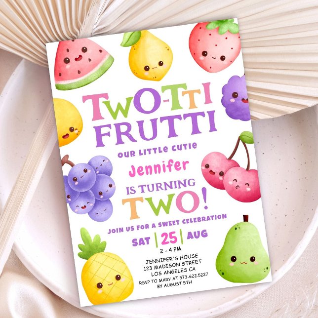 Zwei tti Frutti Wasserfarben Girls Fruit 2. Geburt Einladung (Von Creator hochgeladen)
