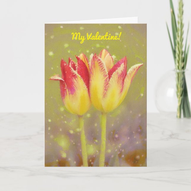 Zwei Tulip-Blume zusammen Valentinstag-Karte Karte (Vorderseite)