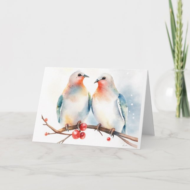 Zwei Turteltauben Feiertagskarte (Vorderseite)