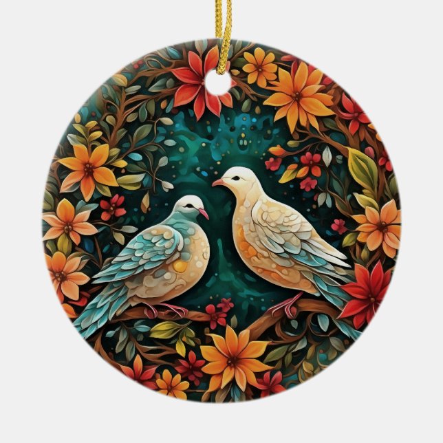 Zwei Turteltauben Keramik Ornament (Vorne)