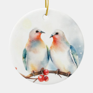 Zwei Turteltauben Keramik Ornament