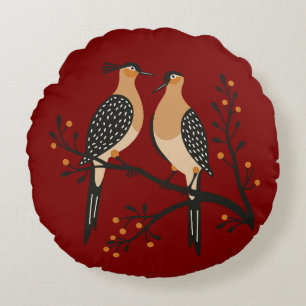 Zwei Turteltauben-Schablone im Retro-Stil 7 Rundes Kissen