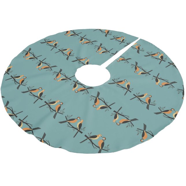 Zwei Turteltauben Schneiden Stencil Retro Stil 4 Polyester Weihnachtsbaumdecke (Schrägansicht)