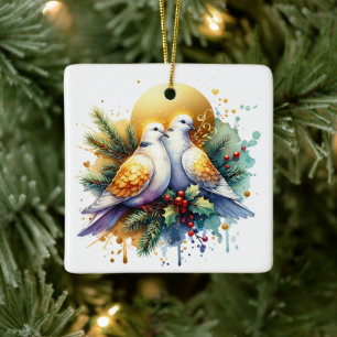 Zwei Turtle Doves   12 Weihnachtstage Keramikornament