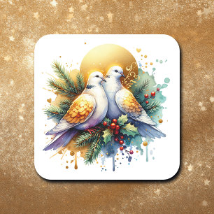 Zwei Turtle Doves   12 Weihnachtstage Quadratischer Aufkleber