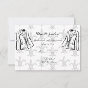 Zwei Tuxedo Groom Gay Wedding Response Card RSVP Karte