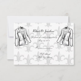 Zwei Tuxedo Groom Gay Wedding Response Card RSVP Karte