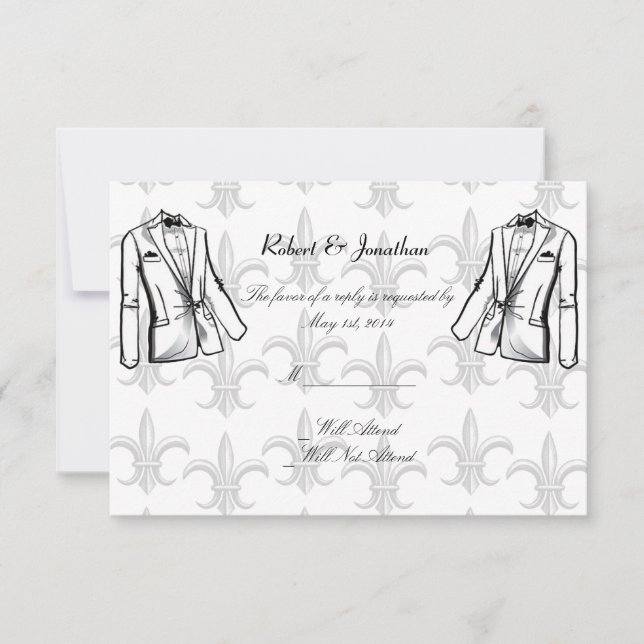 Zwei Tuxedo Groom Gay Wedding Response Card RSVP Karte (Vorderseite)