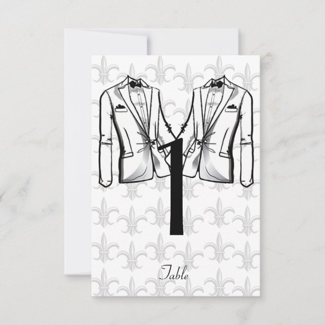 Zwei Tuxedo Groom Gay Wedding Tischnummer (Vorderseite)