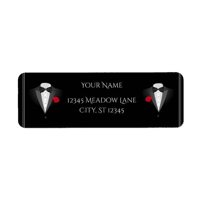 Zwei Tuxedos mit Rote Rose Hochzeit Rücksendeadres (Vorne)